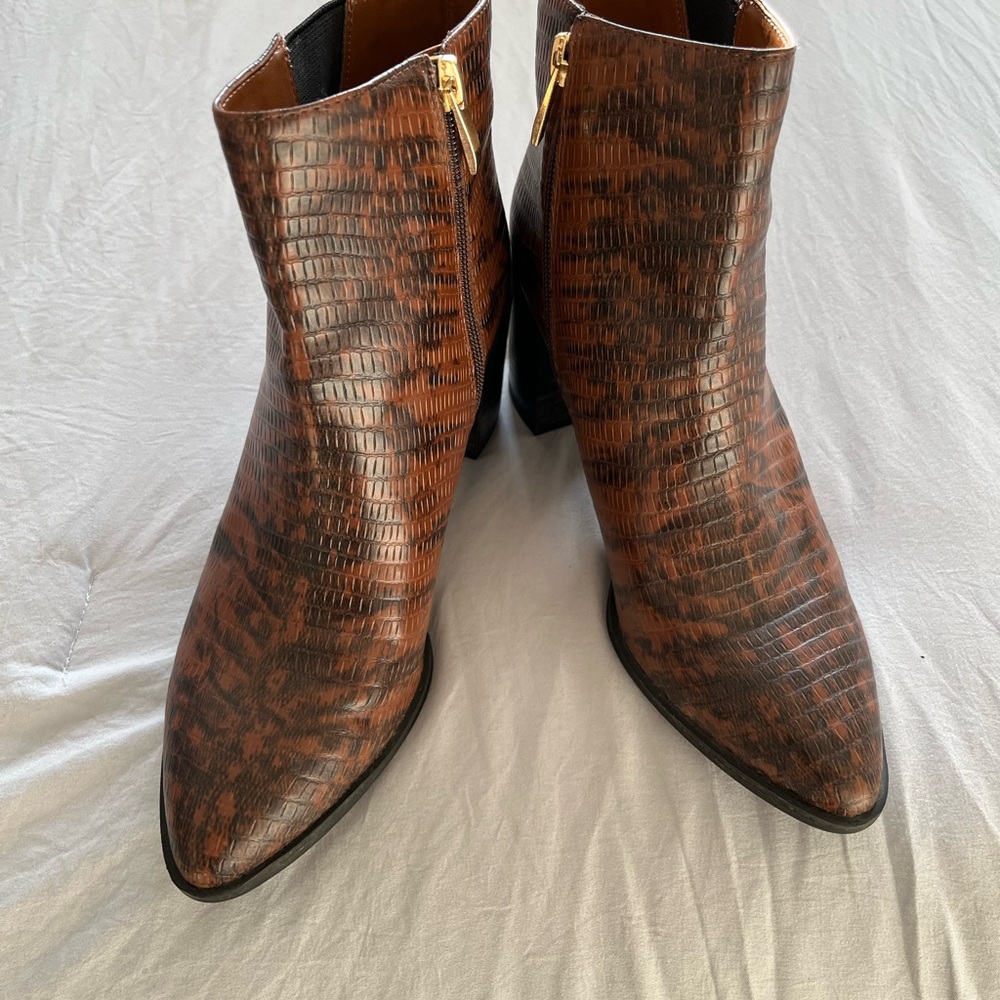 Brown Textured Ankle Boots